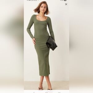 Asos Design Spaced Ribbed Long Sleeve Scoop Midi Dress